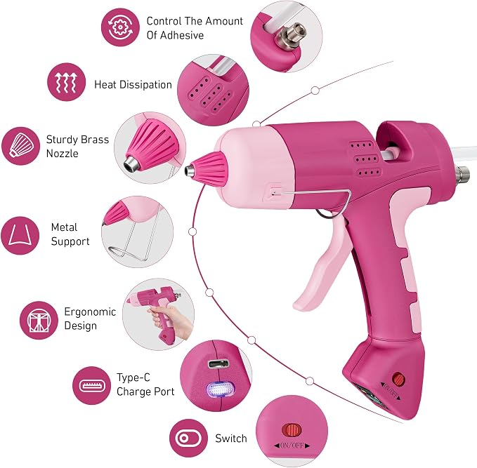 20W Cordless Hot Glue Gun with 30 Sticks Set, Rechargeable Pink Mini Glue Gun - Image 4