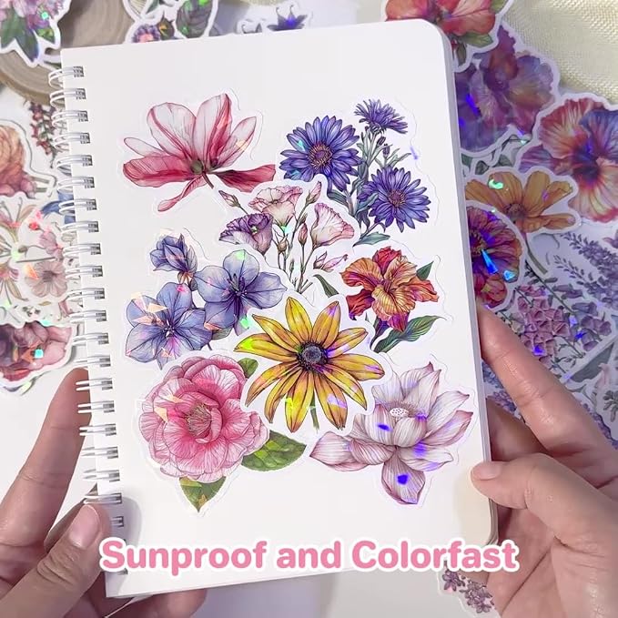 100 PCS Glitter Natural Flower Stickers - Image 2
