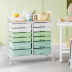 Rolling Storage Cart with 12 Drawers, Wooden Tabletop Utility Cart - Image 9