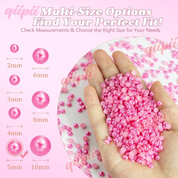 qiipii 1650PCS 5mm Hot Pink Half Round Pearls Bulk - Image 3