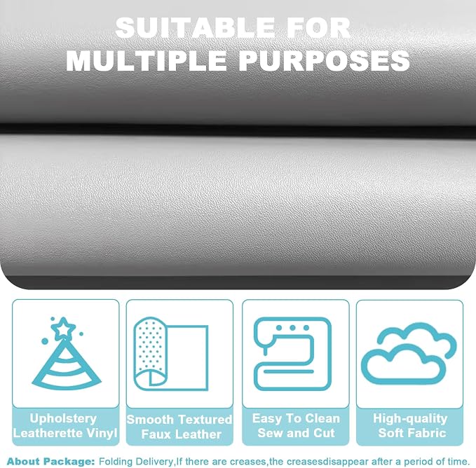 White Faux Leather Fabric 79"×55" Smooth Grain Upholstery Vinyl - Image 3