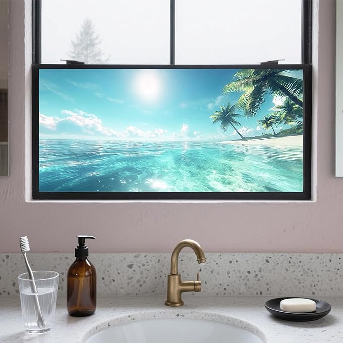 IVN Stained Glass Window Film Beach Design 39.3x17.7inch Window Privacy Film by IVN