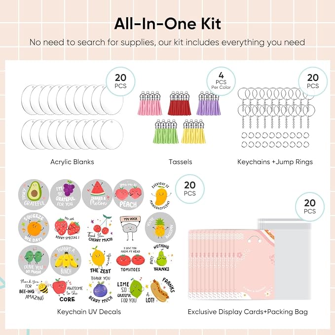 YOPPIX 140 PCS Acrylic Keychain Blank Set, Fruit Double-Sided UV DTF Stickers - Image 3