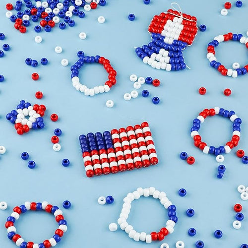 1000+ Pony Beads 9mm Patriotic Acrylic Red White Blue Beads - Image 2