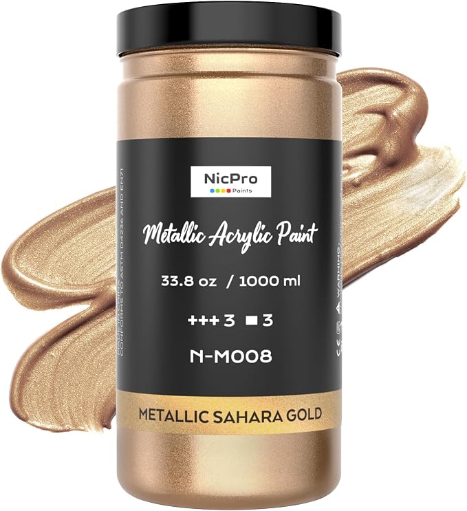 Nicpro Metallic Sahara Gold Acrylic Paint, 33.8oz/1000ml Gold Leaf Paint | Non by Nicpro