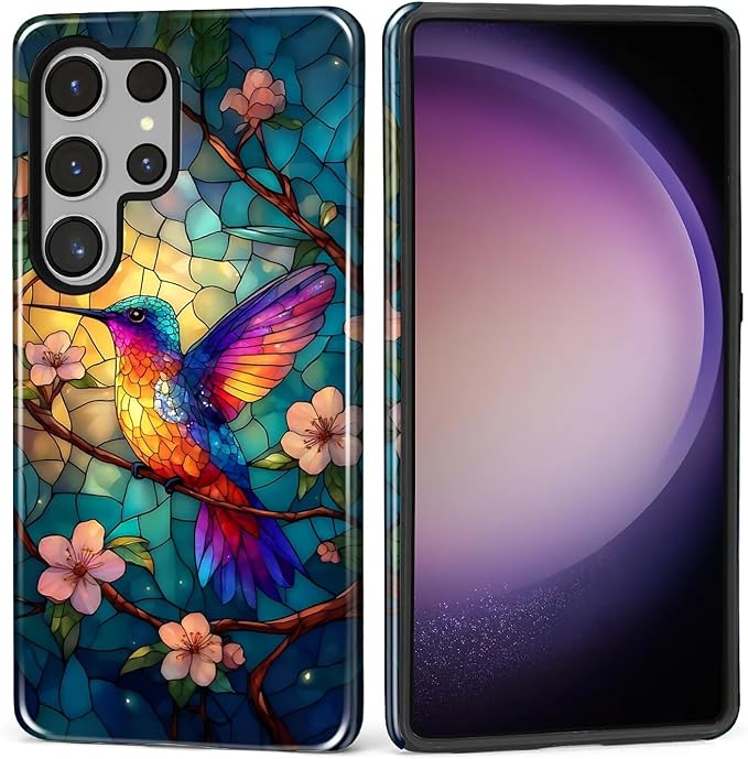 for Samsung Galaxy S25 Ultra Case, Stained Glass Hummingbird Pattern Glossy 2 by Teonvpu