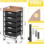 SYKIARIOL Utility Cart with 5 Labeling Drawers and Wooden Tabletop – Rolling - Image 2