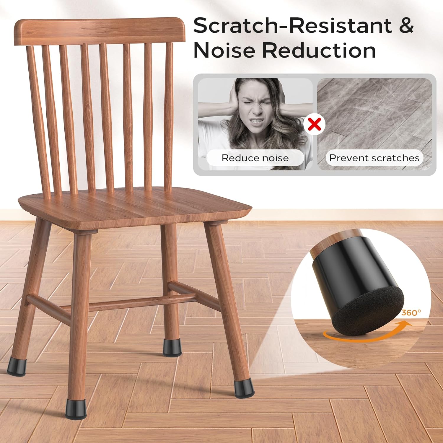 24 PCS Silicone & Felt Chair Leg Floor Protectors for Hardwood Floors - Furniture Pads, Chair Leg Covers/Cups - No Noise & Scratch-Proof - Round L (Fits 1 3/16"-1 6/16" / 30-35mm), Black