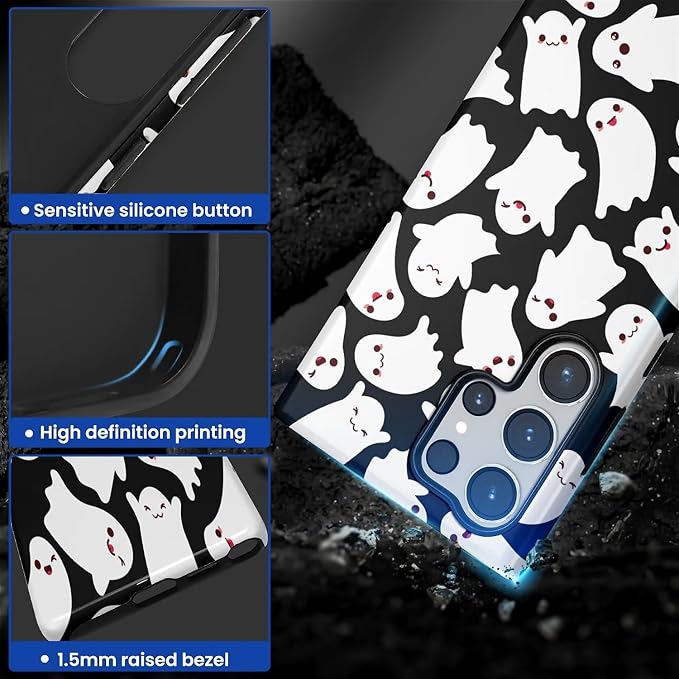 Case for Samsung Galaxy S24 Ultra Case, Halloween Ghosts Bats Design Hybrid - Image 4