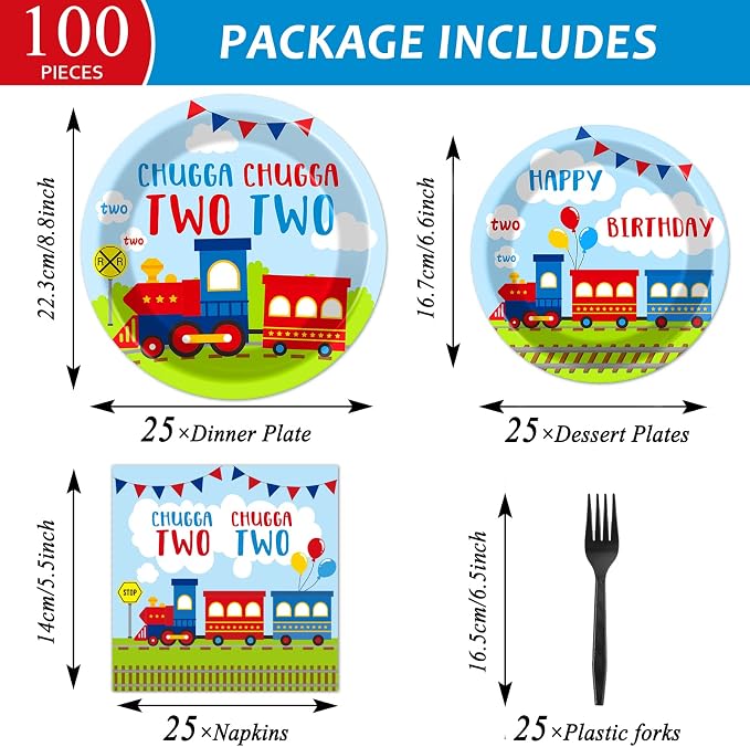 100 PCS Chugga Chugga Two Two Party Supplies Set Train Plates and Napkins 2nd - Image 2