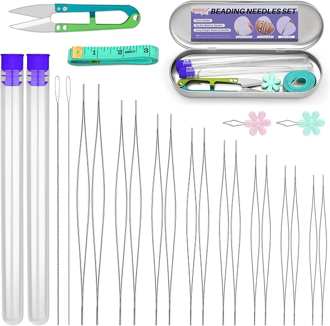 UOOU 32 Pcs Beading Needles Set, 8 Sizes Big Eye Bead Needles, Twist Beading by UOOU