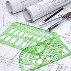 11 Piece Geometric Drawing Template Measuring Ruler, Transparent Green Plastic - Image 7