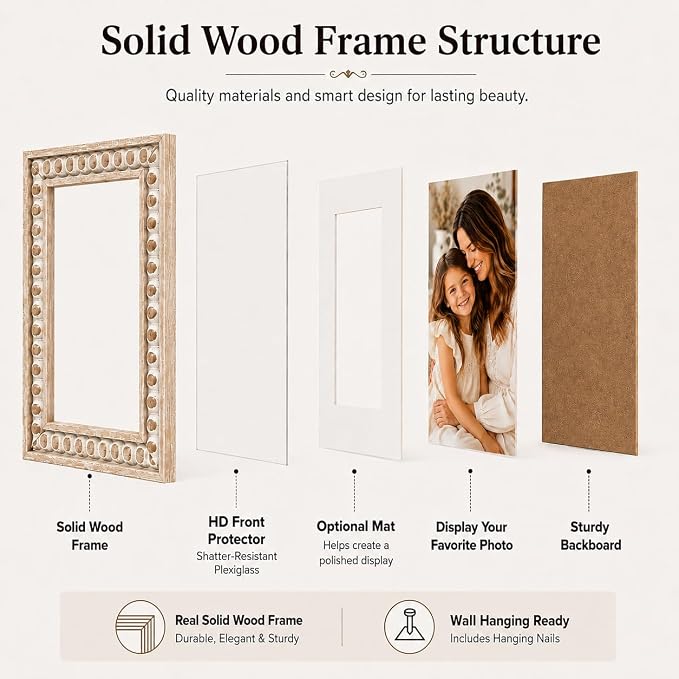 Solid Wood 8x10 Picture Frame Beaded Frame - Image 4