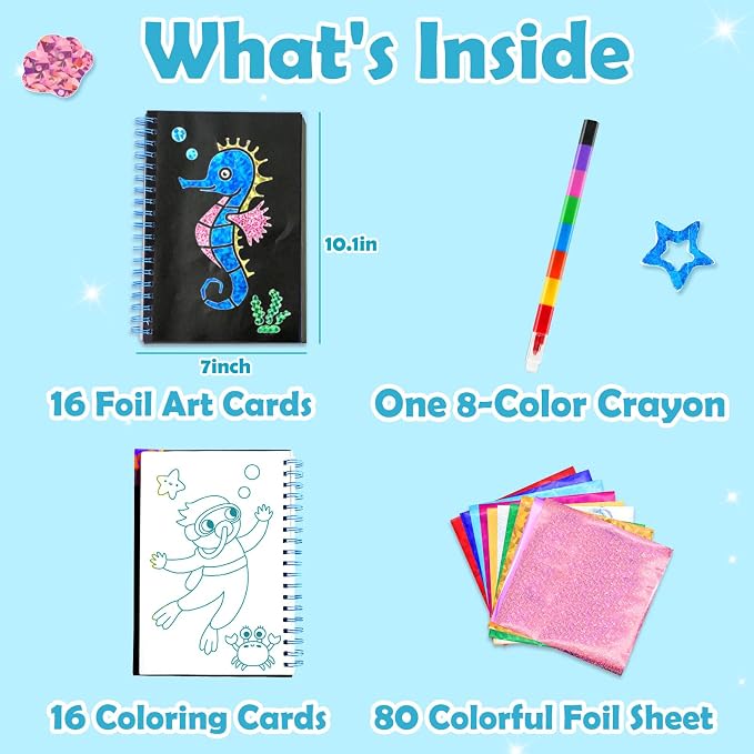 FUNNYB&G Foil Art Craft Kit for Kids 4-10 Years Old: Mess-Free & No-Glue - Image 4