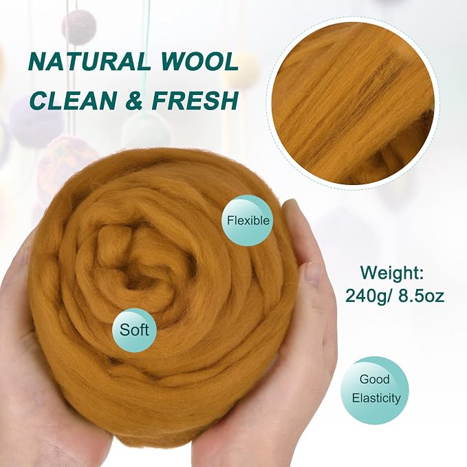 uxcell Needle Felting Wool, 8.5 Oz Nature Fibre Wool Yarn Roving - Image 2