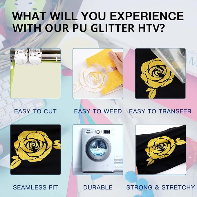 HTVRONT Yellow Glitter HTV Heat Transfer Vinyl Rolls - Image 3