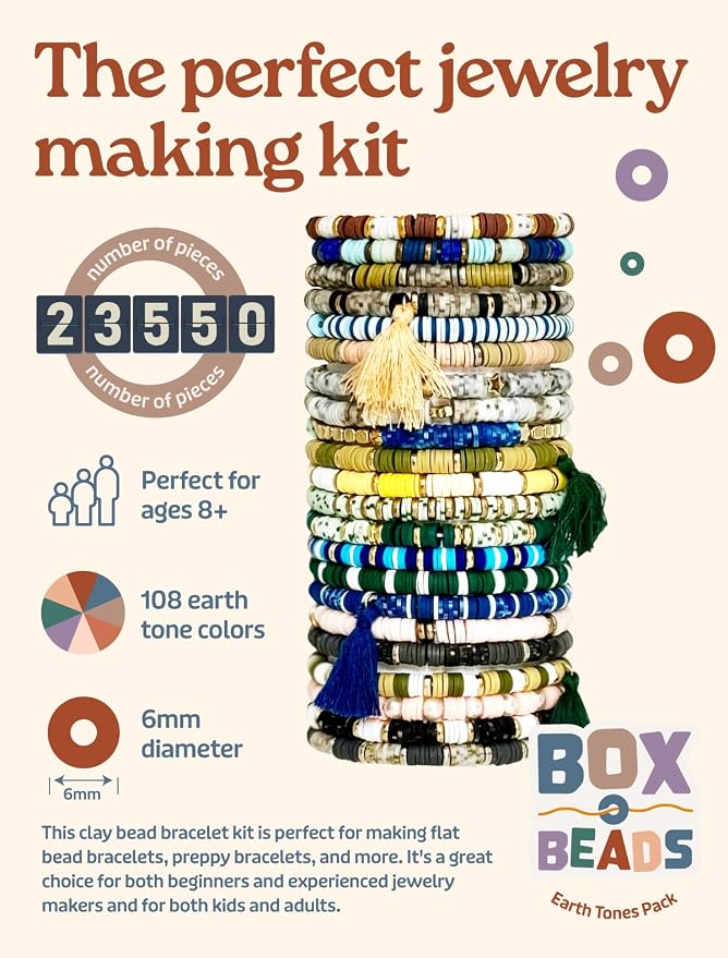 Box-O-Beads Earth Tones Clay Beads Bracelet Making Kit – 23, 550 Pieces Jewelry - Image 2