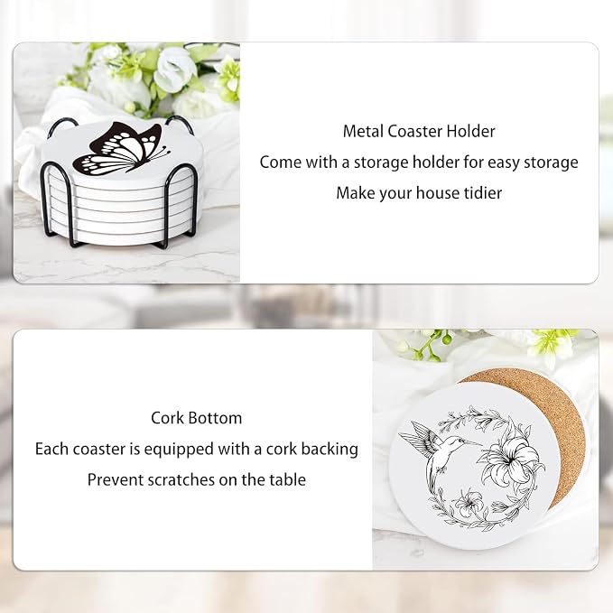6 Absorbent Ceramic Tiles with Cork Base, Paint Your Own Butterfly Coaster | - Image 6