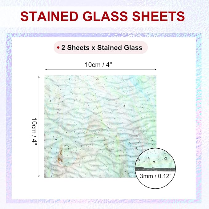PATIKIL 4 x 4 Inch Transparent Stained Glass Sheets, 2 Sheets Mosaic Glass - Image 2