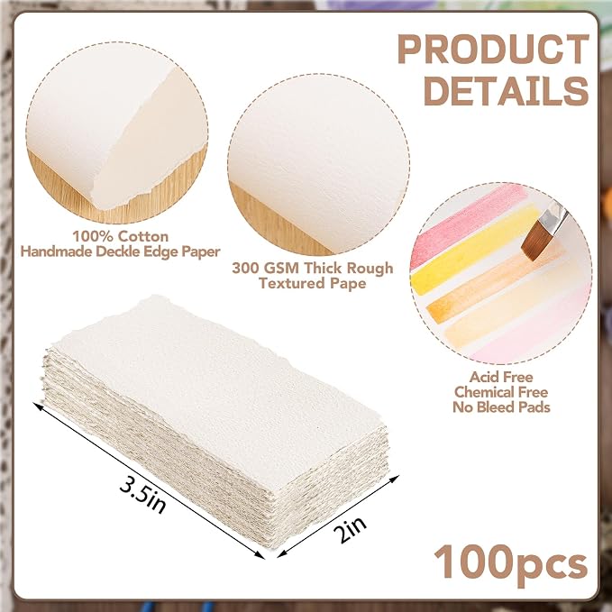 100 Sheets Watercolor Paper 2 x 3.5inch, 300 GSM Deckled Edge Paper - Image 2