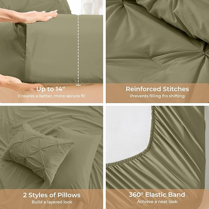 Sasttie Twin XL Comforter Set, 5-Piece Bed in a Bag, Pintuck Bedding Sets - Image 5