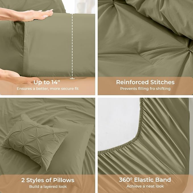 Sasttie Full Size Comforter Set, 7-Piece Bed in a Bag, Pintuck Bedding Sets - Image 5