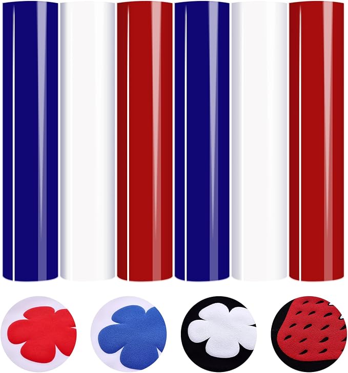 HTVSTD Red Blue White Puff HTV Heat Transfer Vinyl 6pcs 12×10in | Vivid Color by CraftingEveryday