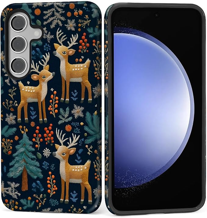 Case for Samsung Galaxy S25 FE, Cute Christmas Reindeer Design Hybrid Dual by Kapadiy