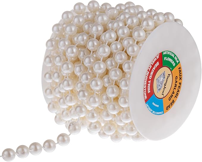 10mm Pearl Strands, 9 Yds of Lvory Fake Beads Garland Spool Roll by YoungJewl