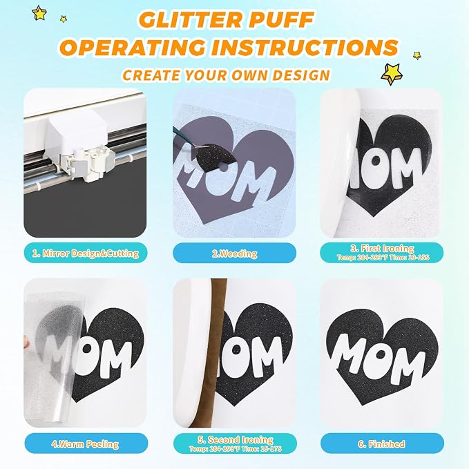 Glitter Puff Heat Transfer Vinyl, 12in X 5ft Iron on | 3D Puff, Wash No Fade - Image 2
