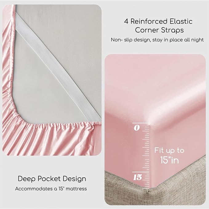 MR&HM Satin Bed Sheets, Full Size Sheets Set - Image 4