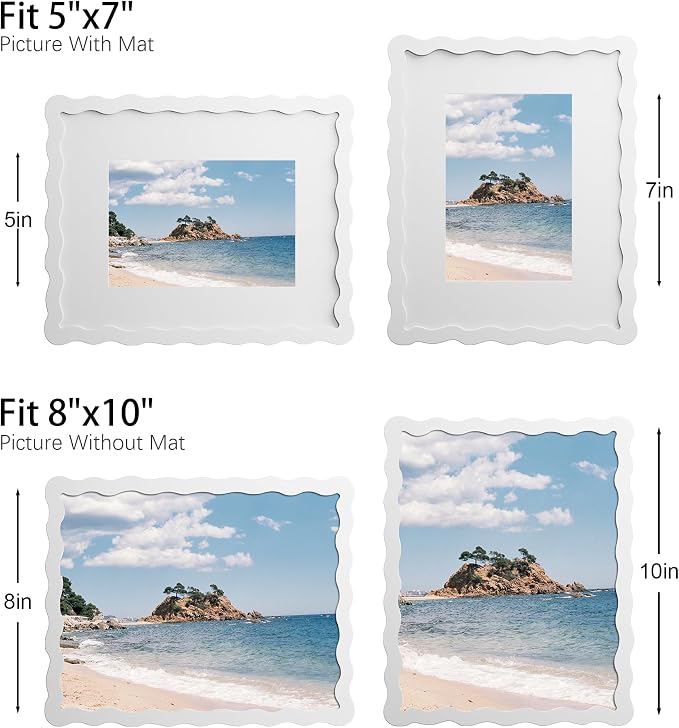8x10 Picture Frame with Mat for 5x7, Wavy Edge Wooden Real Glass Photo Frame - Image 4