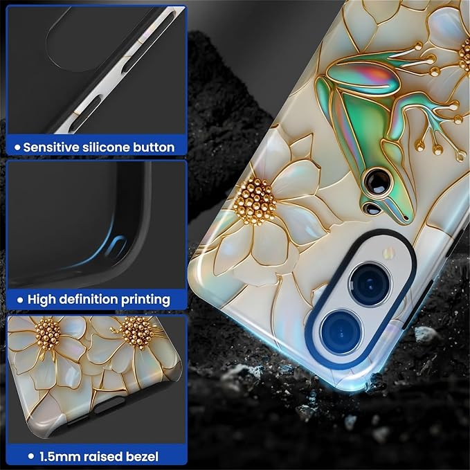 for Samsung Galaxy S25 Edge Case, Stained Glass Frog Flowers Pattern Glossy 2 - Image 4