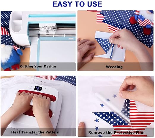 USA Iron On Flag Vinyl Sheets 6 Pcs 12'' x 10', Fourth of July Patriotic Navy - Image 5
