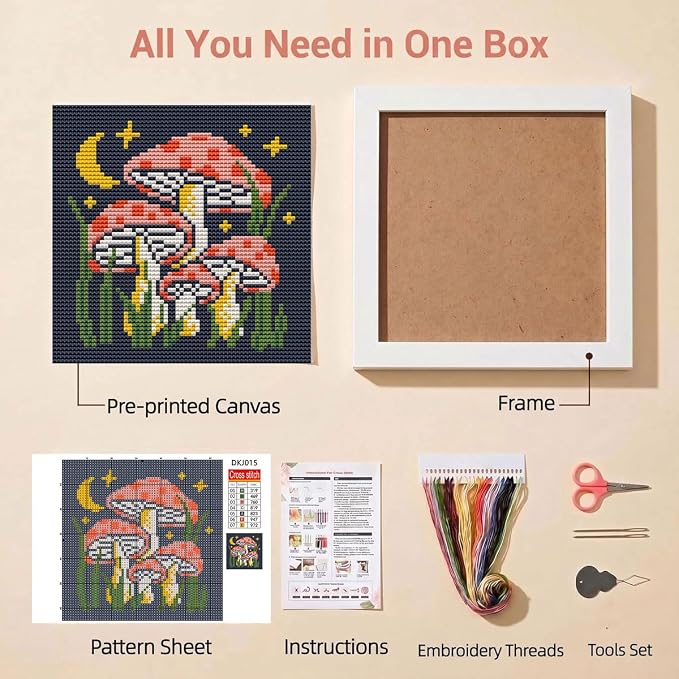 WUSARPLY Mushroom Stamped Cross Stitch Kits - Image 2