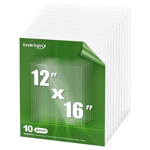 10-Pack of 12×16"×0.02" PET/Plexiglass Sheets, Transparent Flexible Plastic by EasBriight