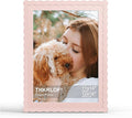 12x16 Picture Frame with Mat for 11x14, Wavy Edge Wooden Real Glass Photo Frame by THKRLOF