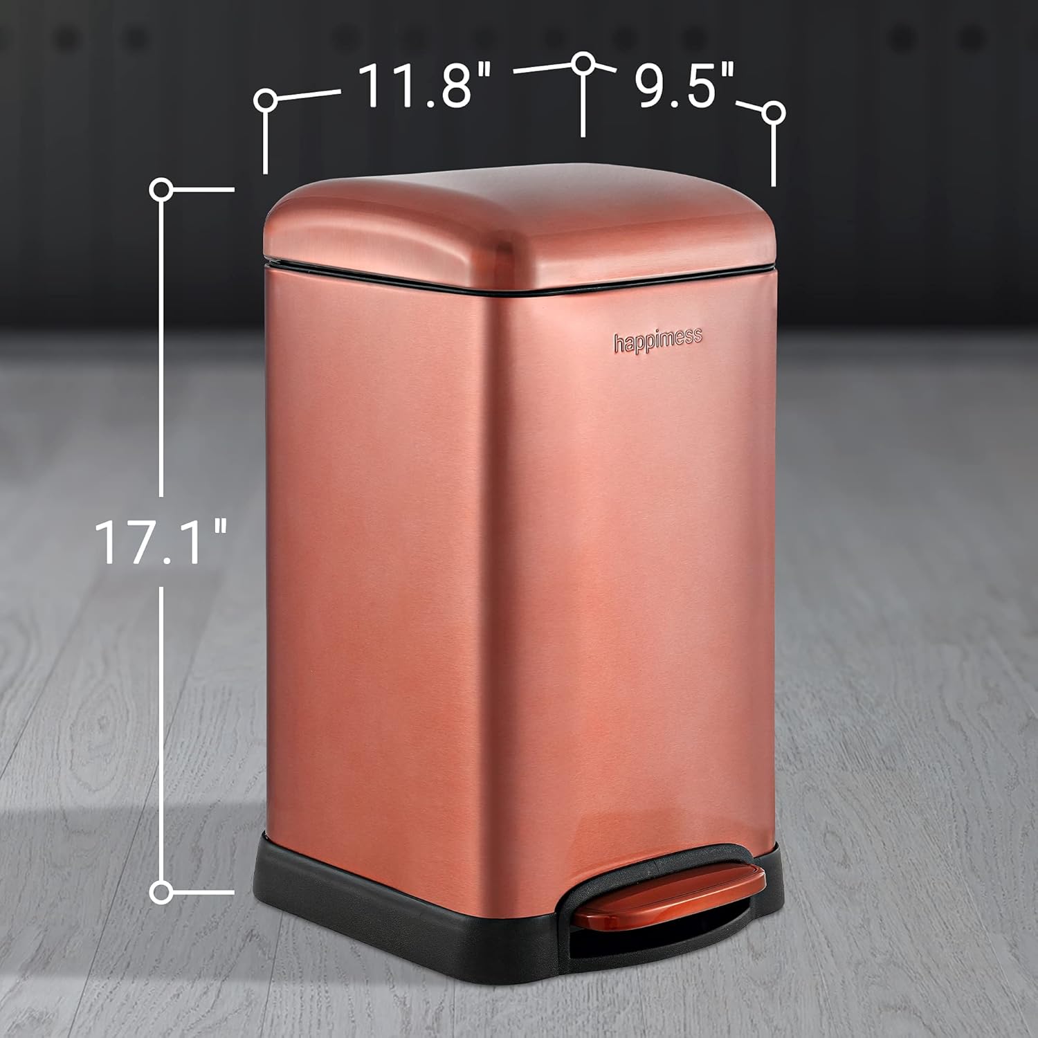 happimess HPM1012D Betty Retro Mini 3.2-Gallon Step-Open Trash Can with Soft-Close Lid, Modern, Minimalistic, Fingerprint Proof for Home, Kitchen, Laundry Room, Office, Bedroom, Bathroom, Rose Gold