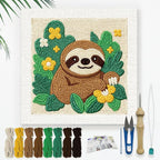 Doodlream Cartoon Sloth Leaves DIY Punch Needle Embroidery Kit by Doodlream