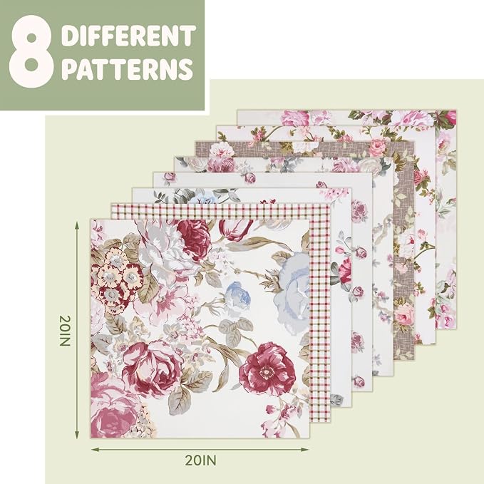 Aubliss 8pcs Fat Quarter Fabric Bundles Quilting Cotton Craft Fabric Pre-Cut - Image 2