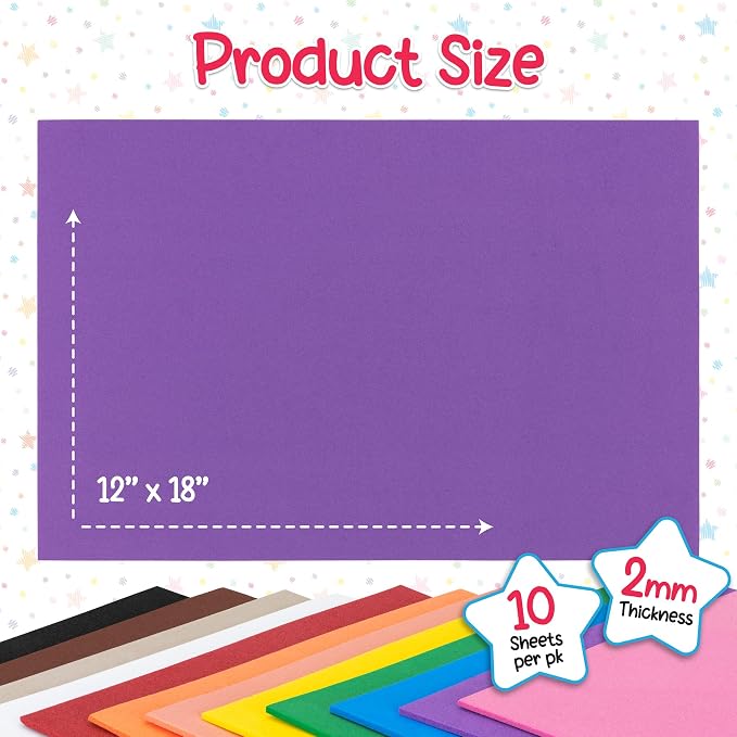 Hygloss Sheets Colorful Foam for DIY Arts & Craft, 12” x 18”, 10 Piece - Image 3