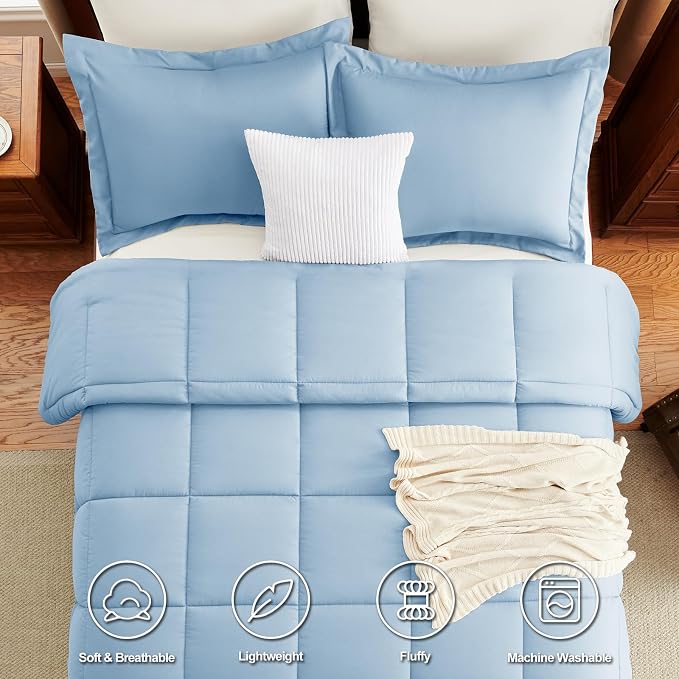 CozyLux Queen Comforter Set Baby Blue - Image 4