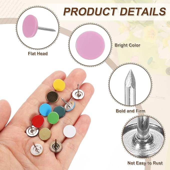 uxcell 150Pcs Upholstery Tacks, 11mmx17mm Flat Head Thumb Tack Decorative - Image 3