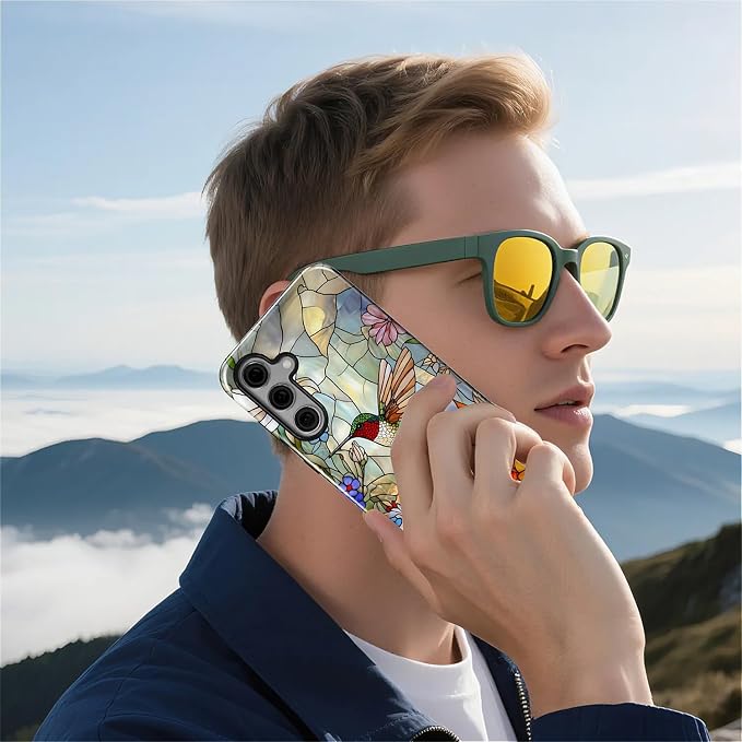 for Samsung Galaxy S25 Plus Case, Hummingbird Wildflower Stained Glass Pattern - Image 7