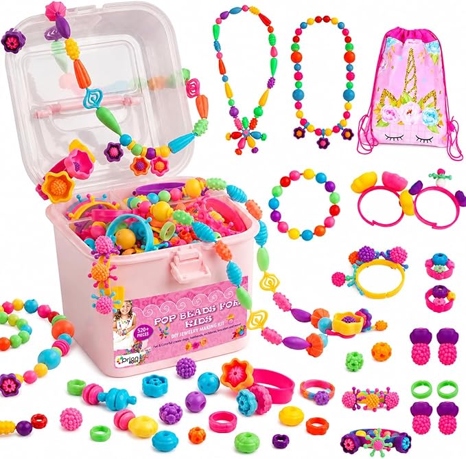 Orian Pop Beads Jewelry Kit for Girls, 520+ Colorful Snap Beads for Bracelets by Orian