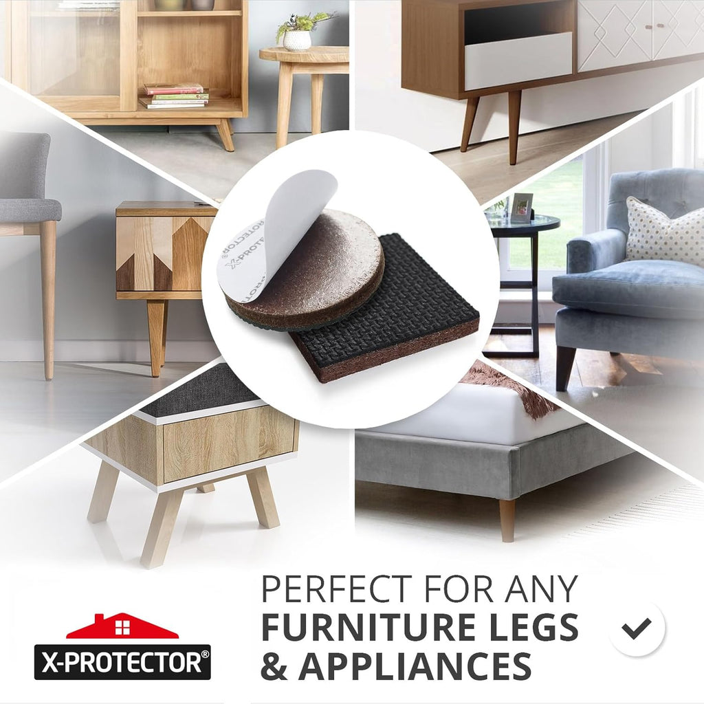 Non Slip Furniture Pads X-PROTECTOR 48 PCS - 32 pcs 1” Round + 16 pcs 2" Square Furniture Grippers! Rubber Feet Hardwood Floor Protectors for Furniture Legs - Couch Stoppers - Keep Furniture in Place!