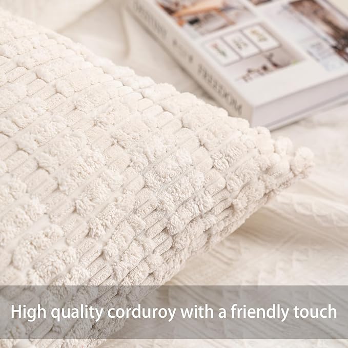 Aegero Pack of 2 Corduroy Decorative Throw Pillow Covers 22x22 Inch Soft - Image 2