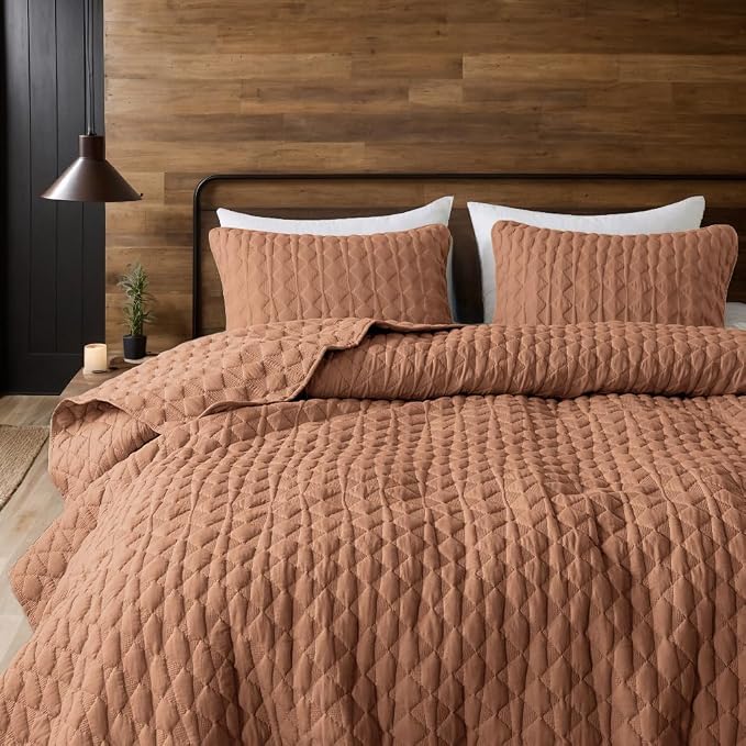 WDCOZY Burnt Orange Quilts Queen Size Bedding Sets - Image 8