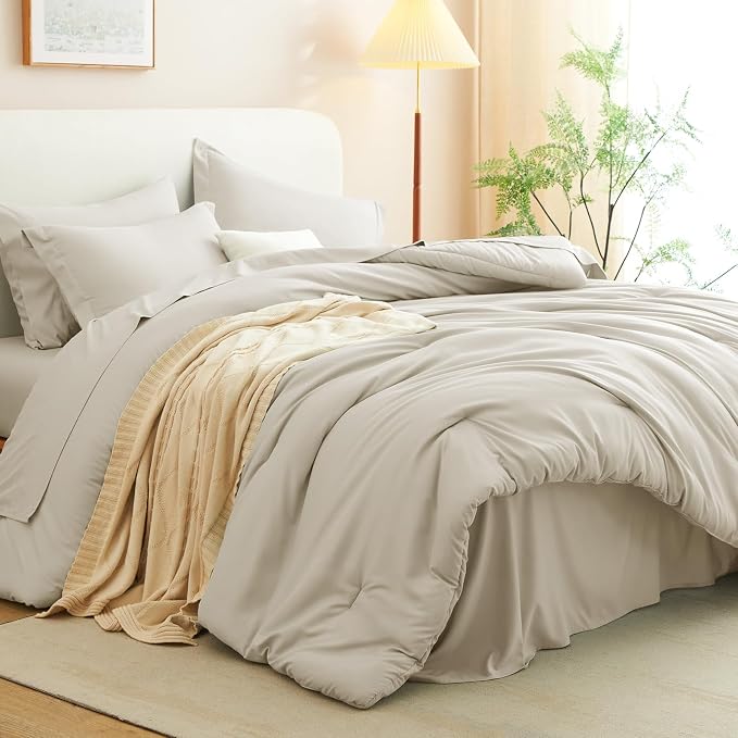 CozyLux Oversized King Comforter Set Beige, 7 Pieces Bed in a Bag Comforter Set - Image 9