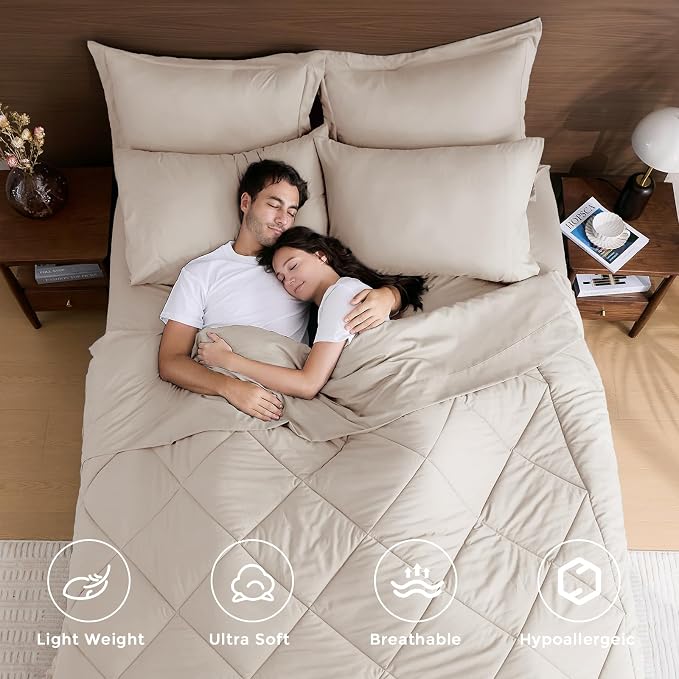 HEVUMYI Beige Tan Queen Comforter Set - Image 2